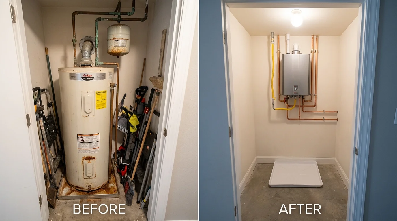 Tank water heater versus wall-mounted tankless unit comparison for Kure Beach, NC homeowners